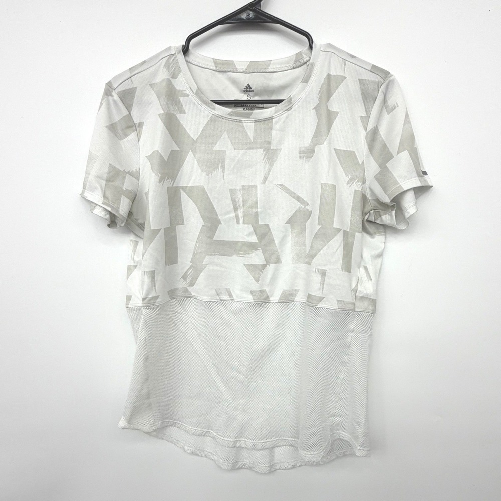 Adidas Running Climacool Shirt Small White Gray Mesh Graphic Tee Short Slv